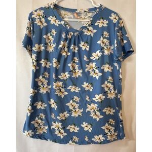 Liz & Lilli Women's Multicolor Floral Short Sleeve Top Size M Stretch
